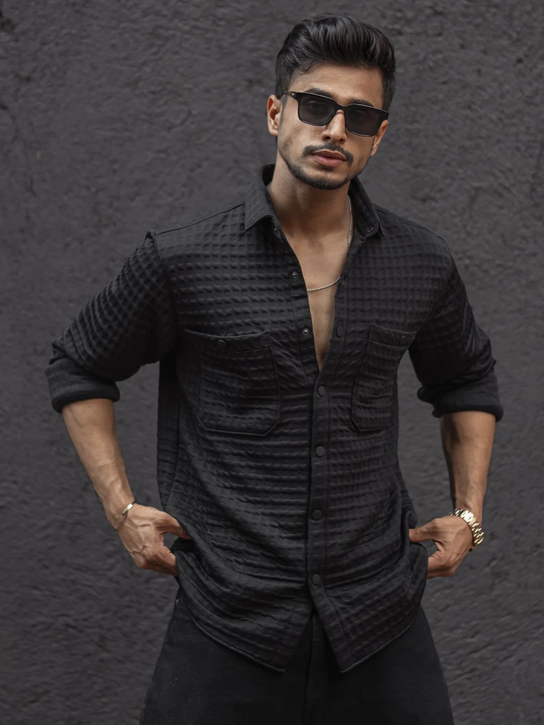 Powerlook Men Spread Collar Textured Relaxed Fit Casual Shirt - Image 2