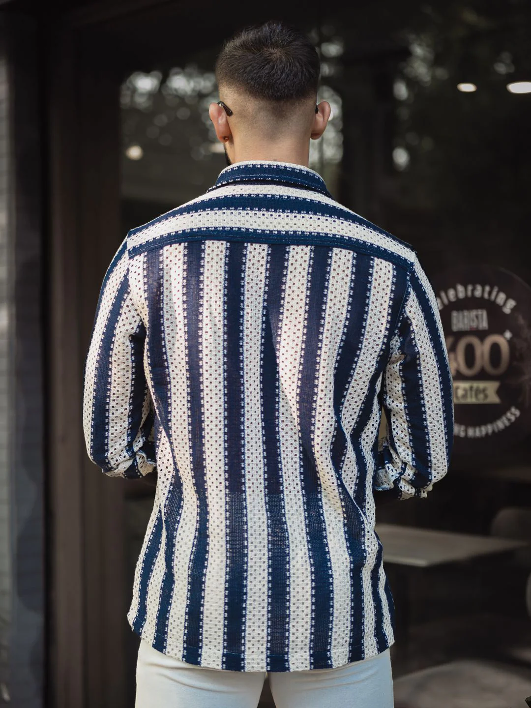 Powerlook Men Spread Collar Vertical Striped Casual Shirt - Image 4