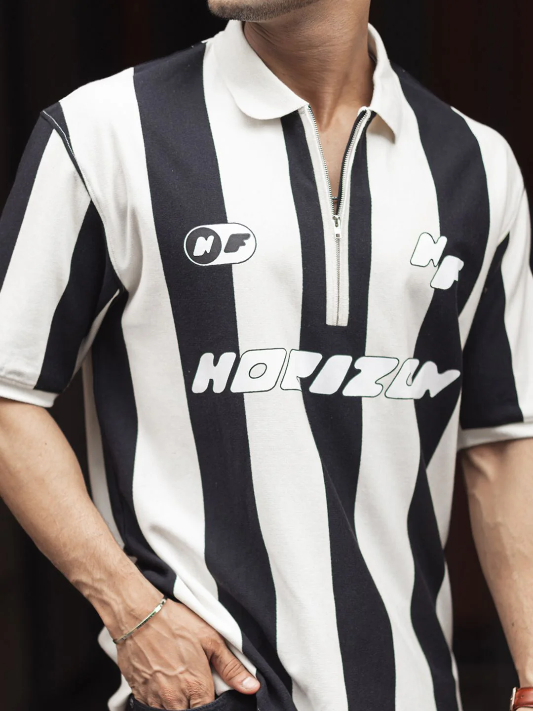 Powerlook Men Striped Polo Collar Cotton Oversized T-shirt - Image 2
