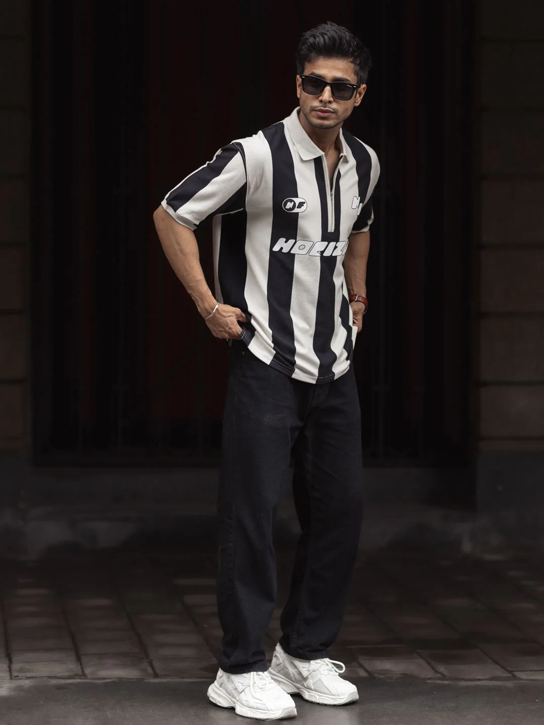 Powerlook Men Striped Polo Collar Cotton Oversized T-shirt - Image 4