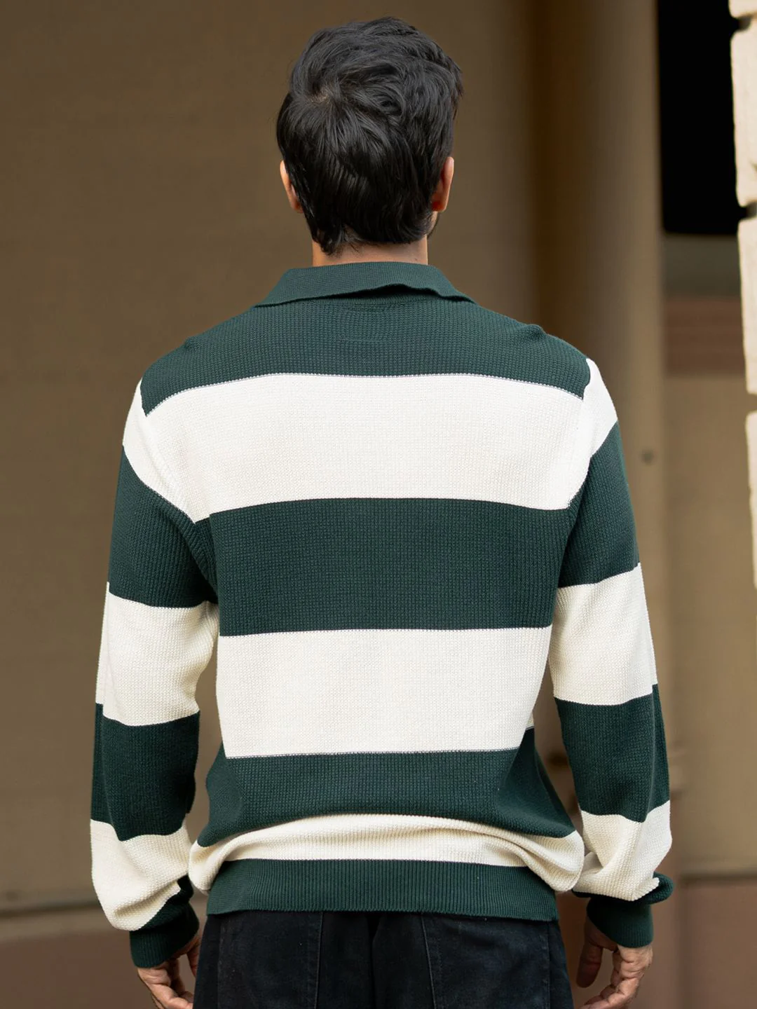 Powerlook Men Striped Polo Collar Cotton Relaxed Fit T-shirt - Image 5