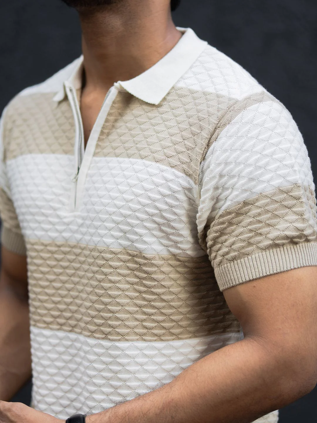 Powerlook Men Striped Polo Collar Cotton T-shirt - Image 2
