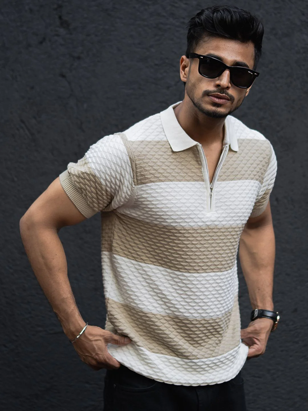 Powerlook Men Striped Polo Collar Cotton T-shirt - Image 3