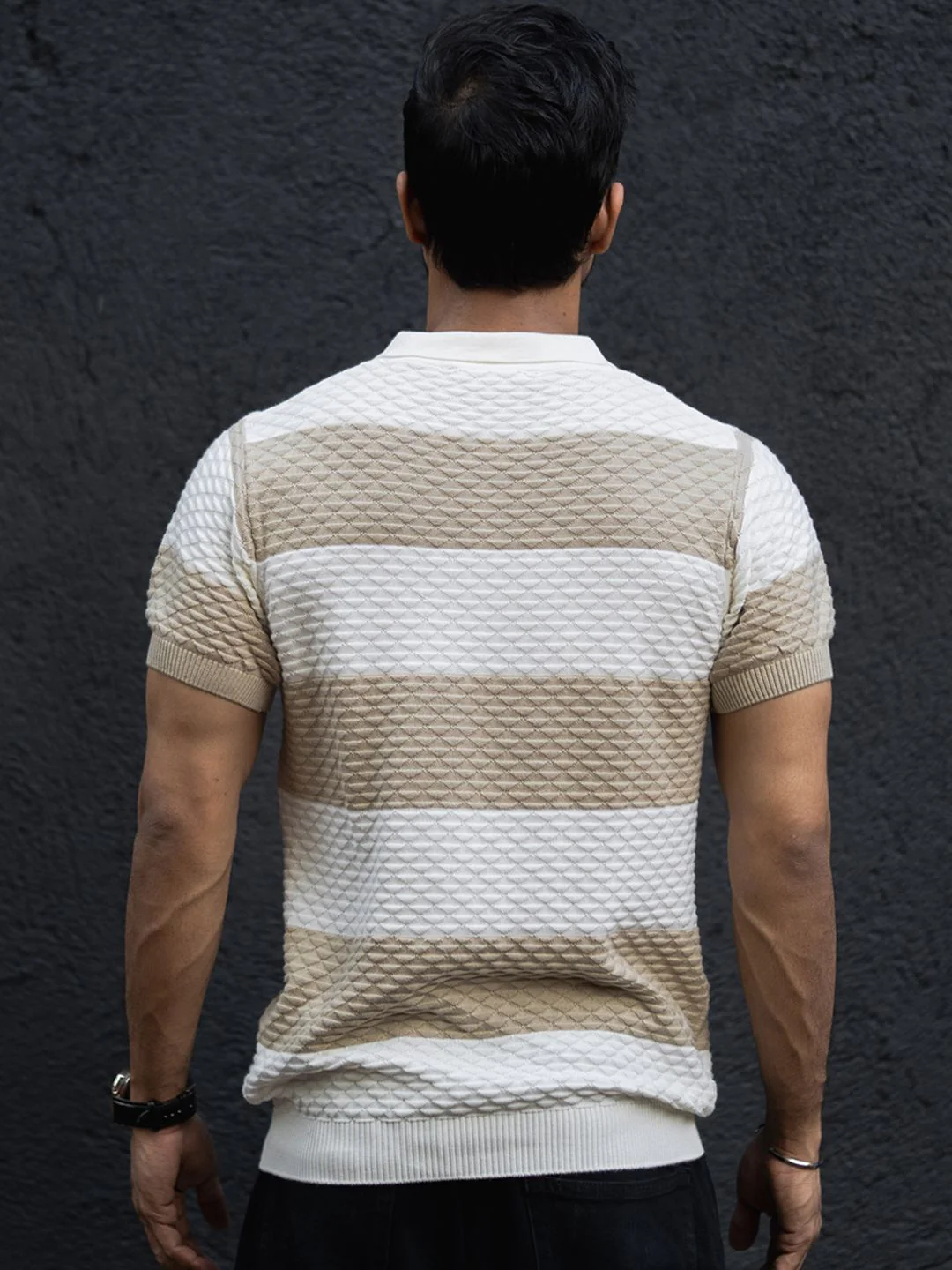 Powerlook Men Striped Polo Collar Cotton T-shirt - Image 4