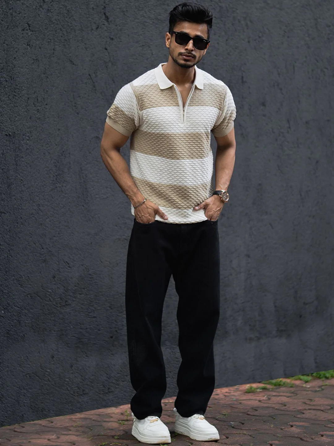 Powerlook Men Striped Polo Collar Cotton T-shirt - Image 6