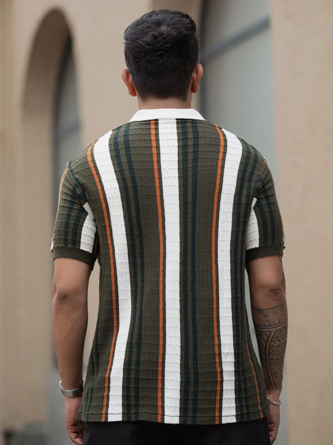 Powerlook Men Striped Polo Collar Pure Cotton T-shirt - Image 4
