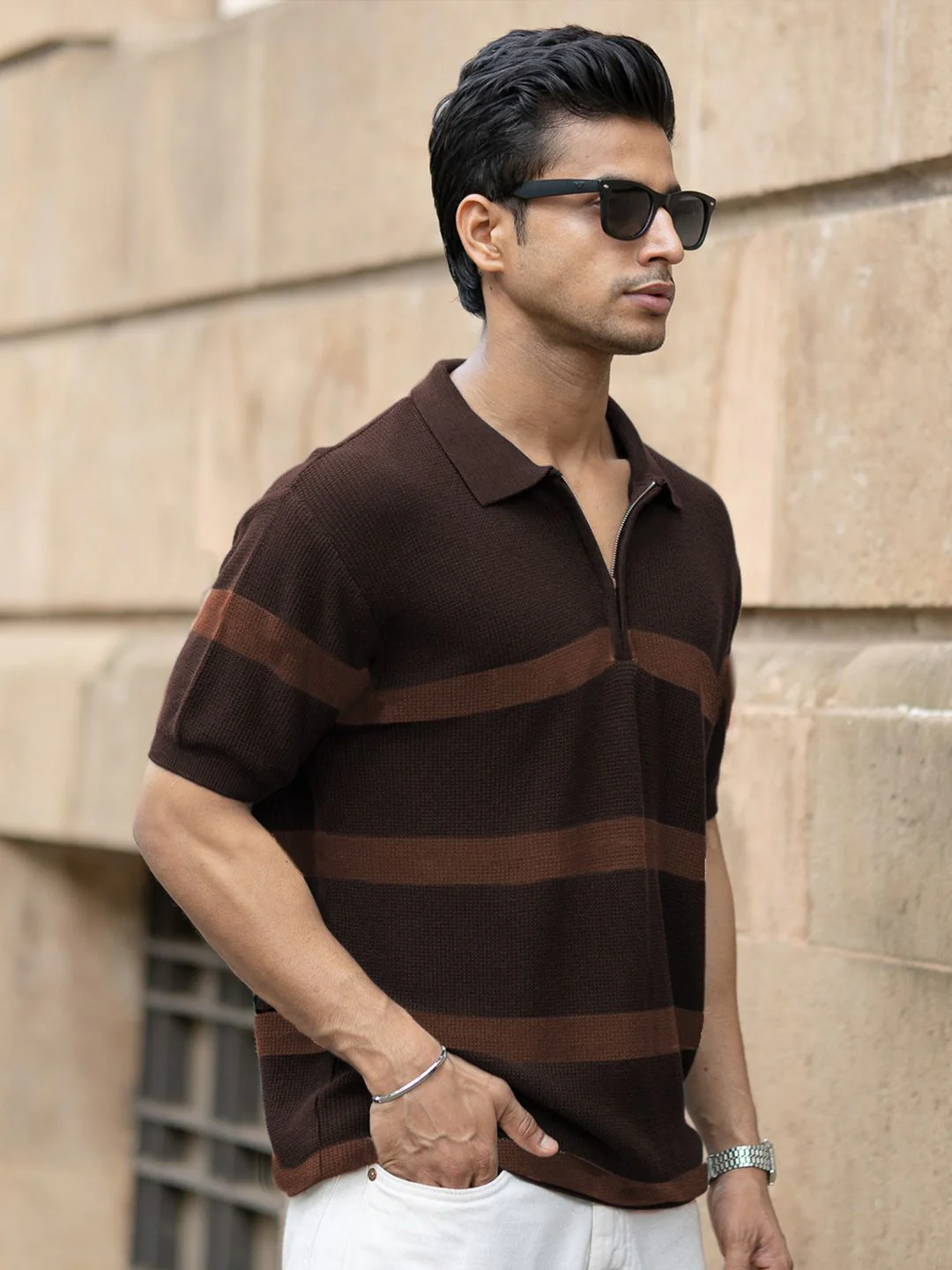 Powerlook Men Striped Polo Collar Cotton T-shirt - Image 3