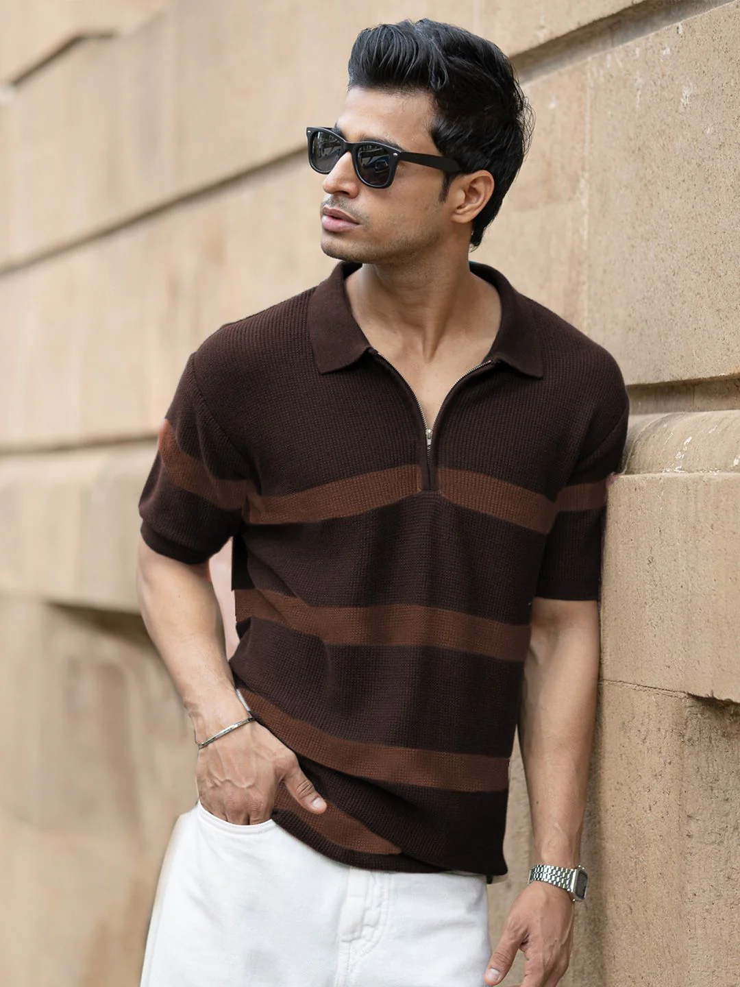 Powerlook Men Striped Polo Collar Cotton T-shirt - Image 4