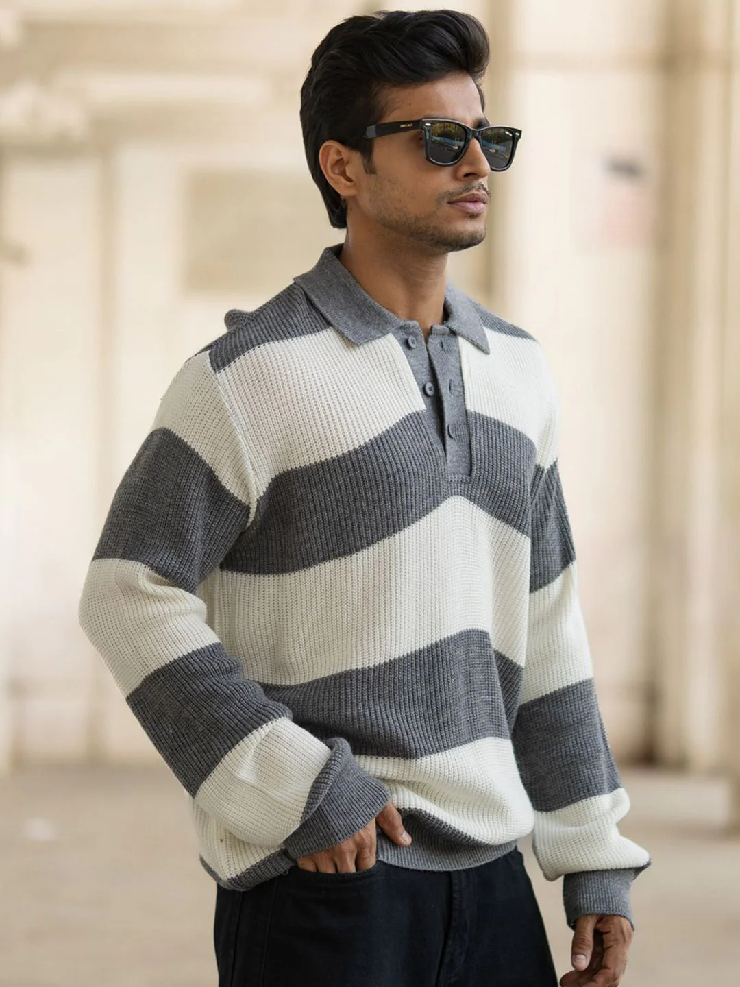 Powerlook Men Striped Polo Collar Full Sleeves Casual T-shirt - Image 3