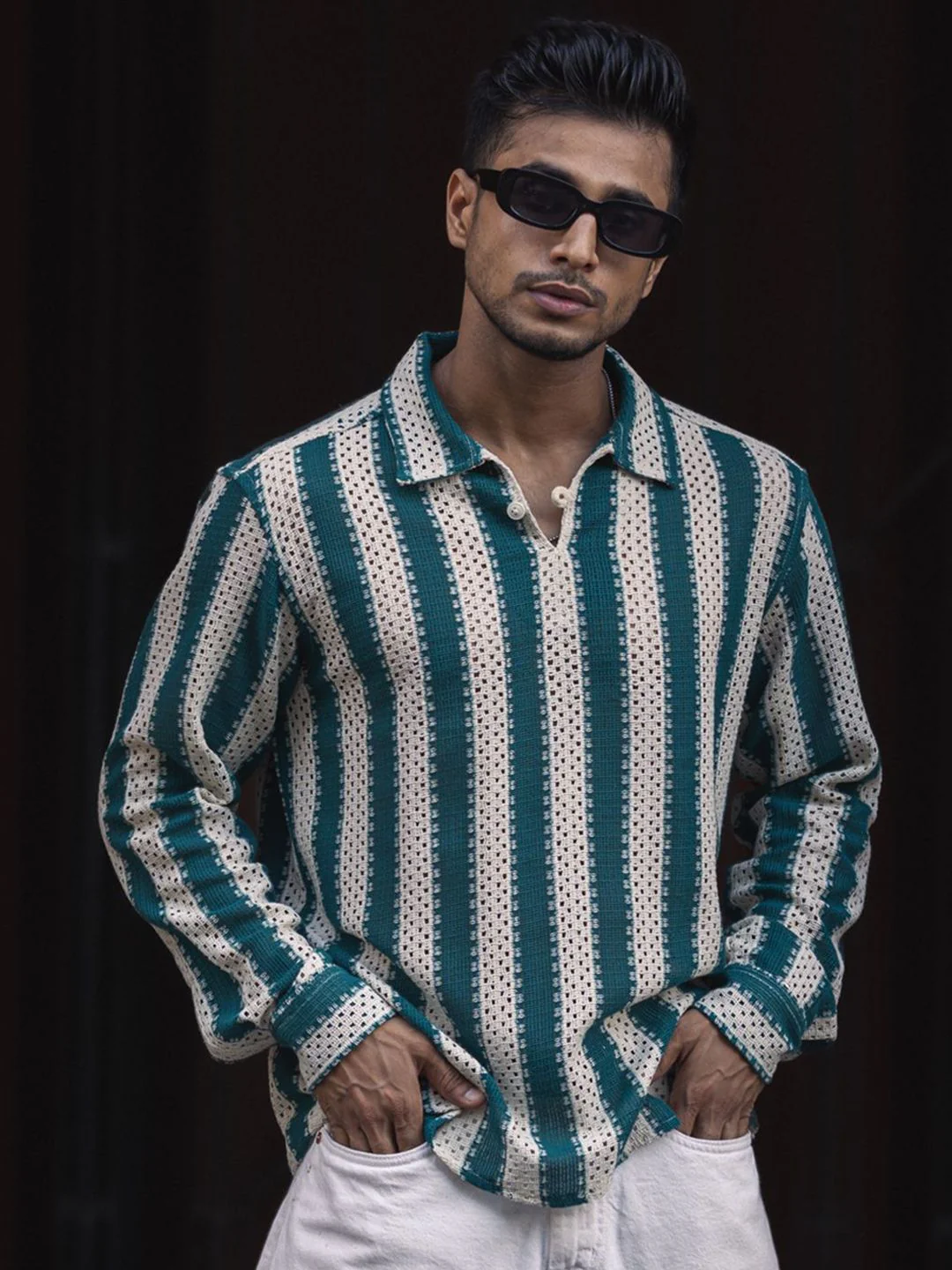 Powerlook Men Striped Polo Collar Relaxed Fit T-shirt - Image 7