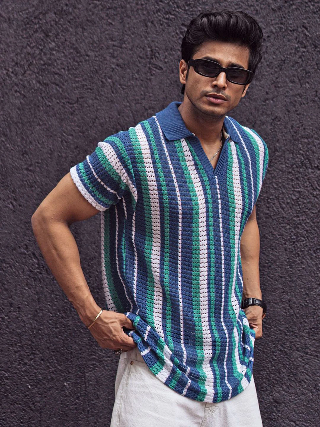 Powerlook Men Striped Polo Collar T-Shirt - Image 3
