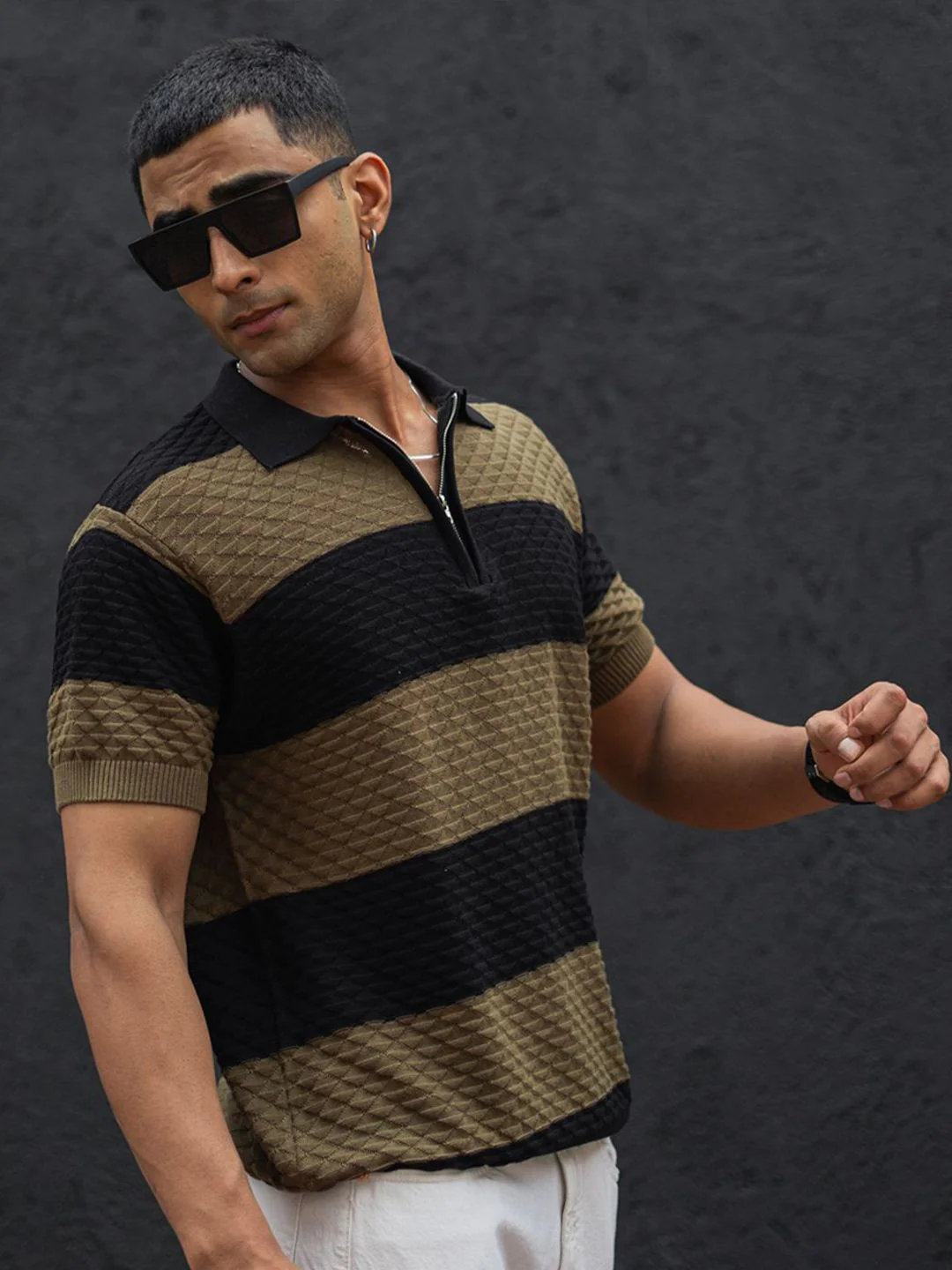 Powerlook Men Striped Polo Collar T-shirt