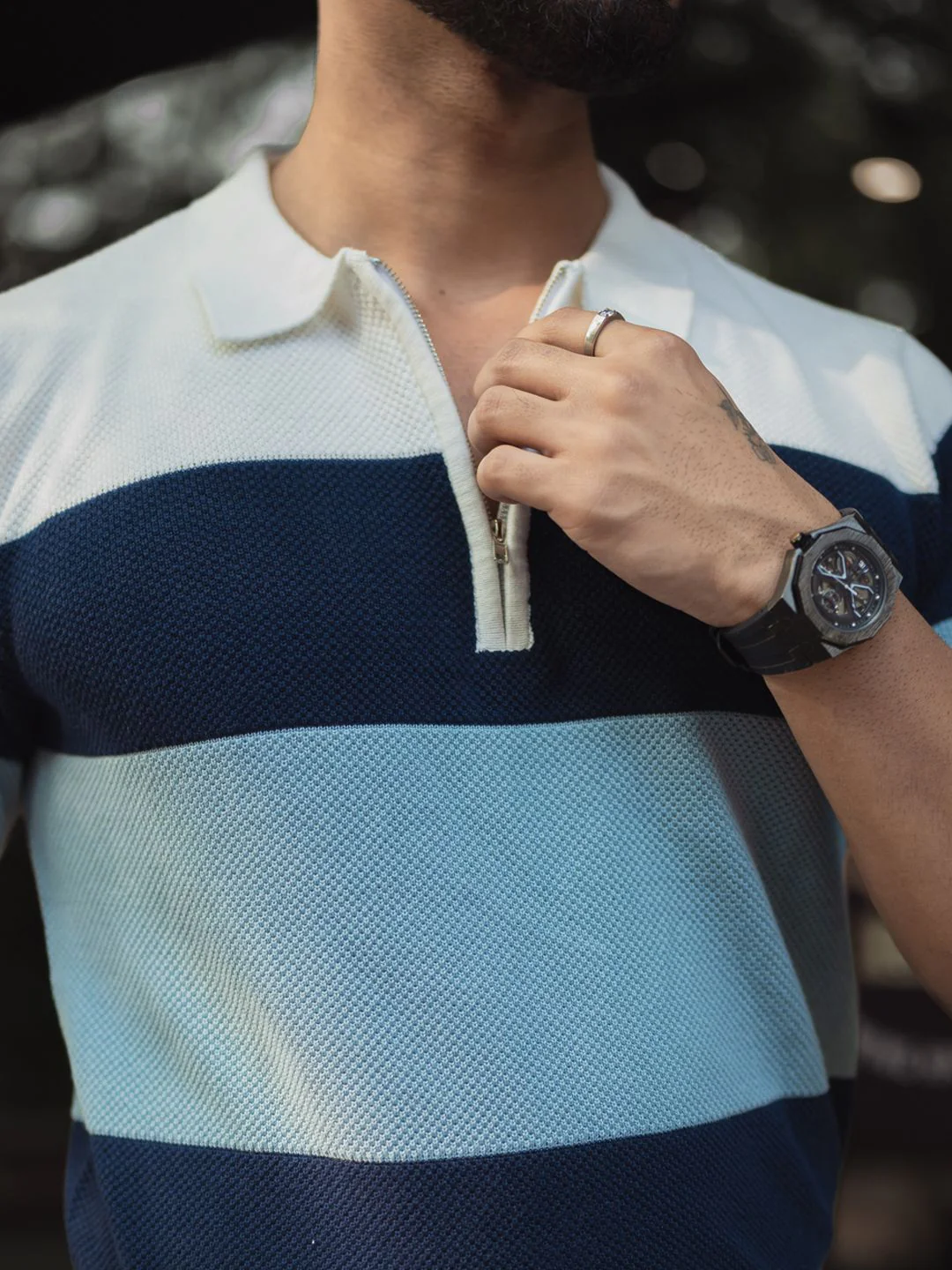 Powerlook Men Striped Polo Collar T-shirt - Image 2