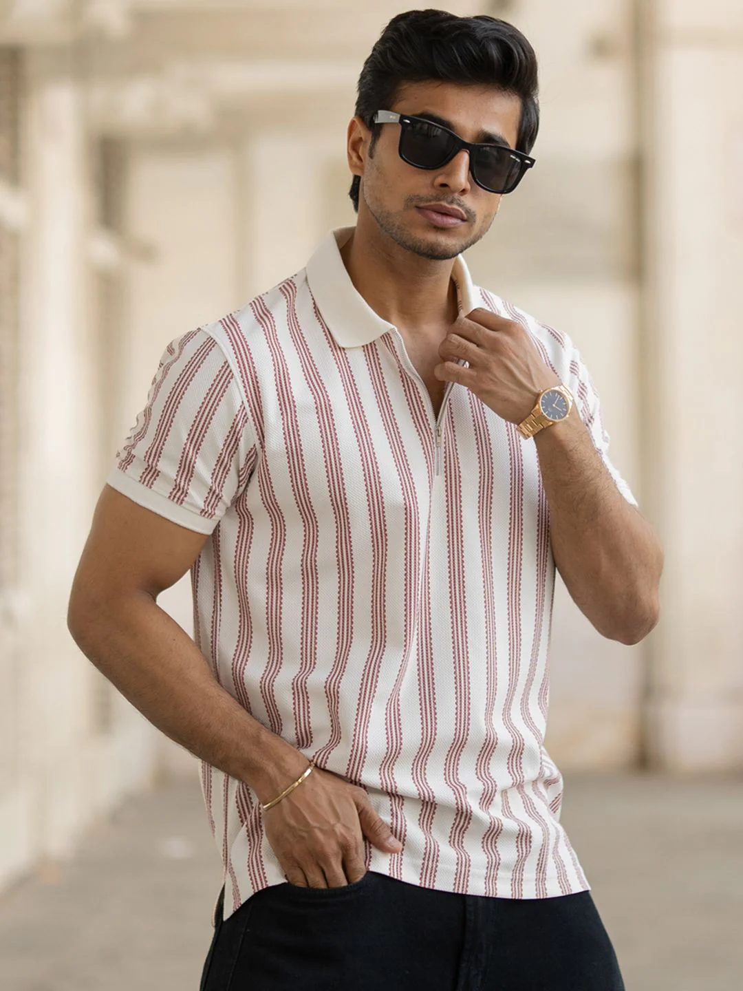 Powerlook Men Striped Polo Collar T-shirt - Image 7