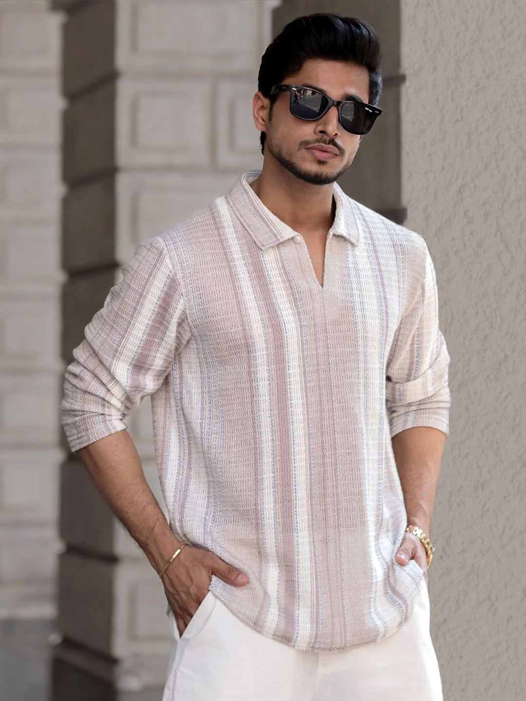 Powerlook Men Striped Polo Collar T-shirt - Image 3