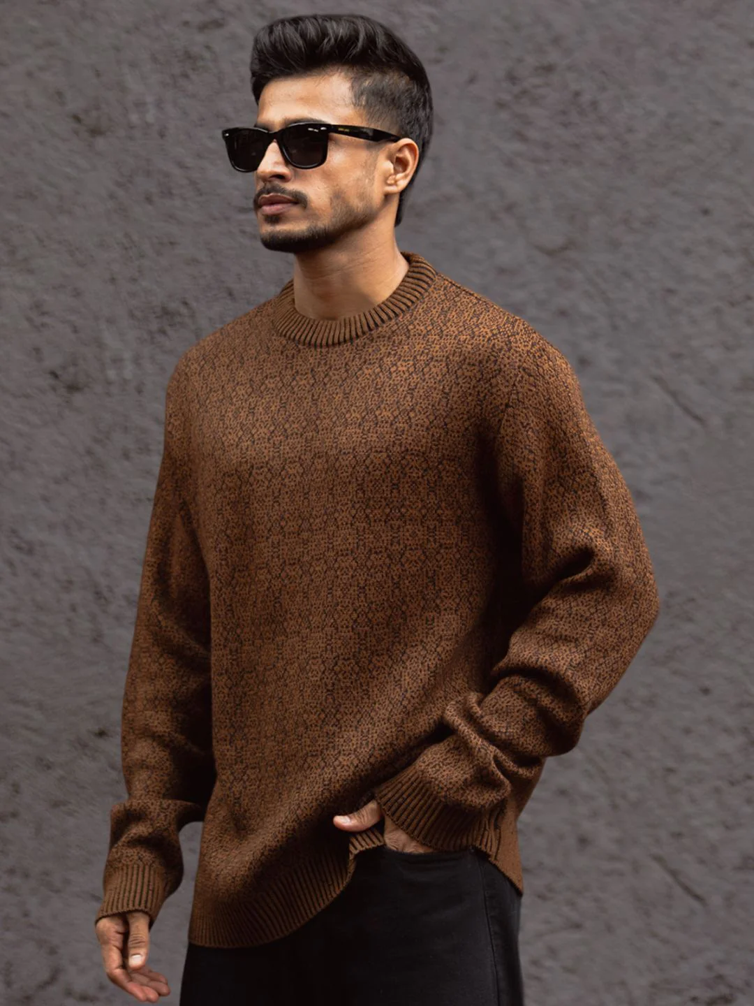 Powerlook Men Speckled Self-Design Acrylic Pullover Sweater - Image 5