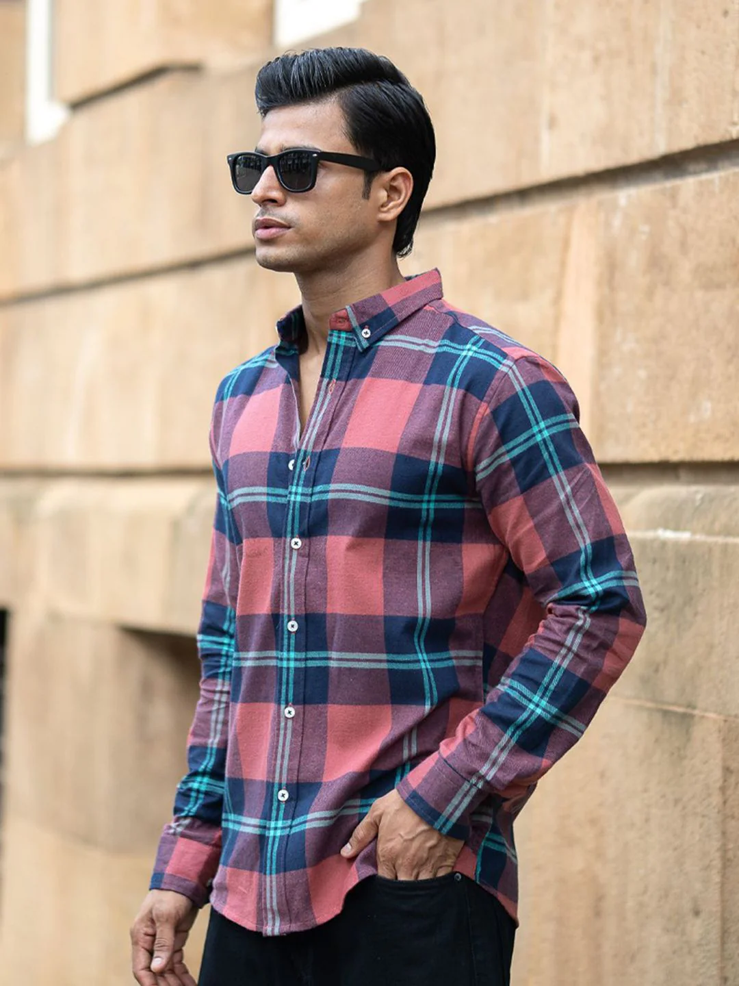 Powerlook Men Tartan Checked Button-Down Collar Cotton Casual Shirt - Image 3