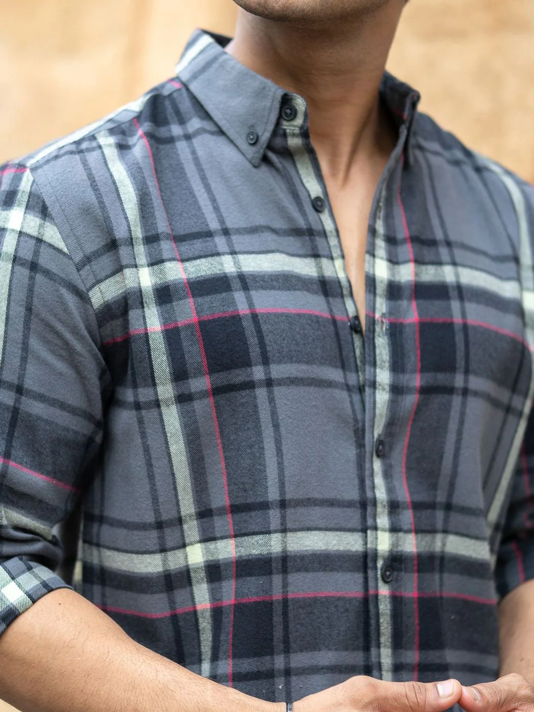 Powerlook Men Tartan Checked Spread Collar Cotton Casual Shirt - Image 7