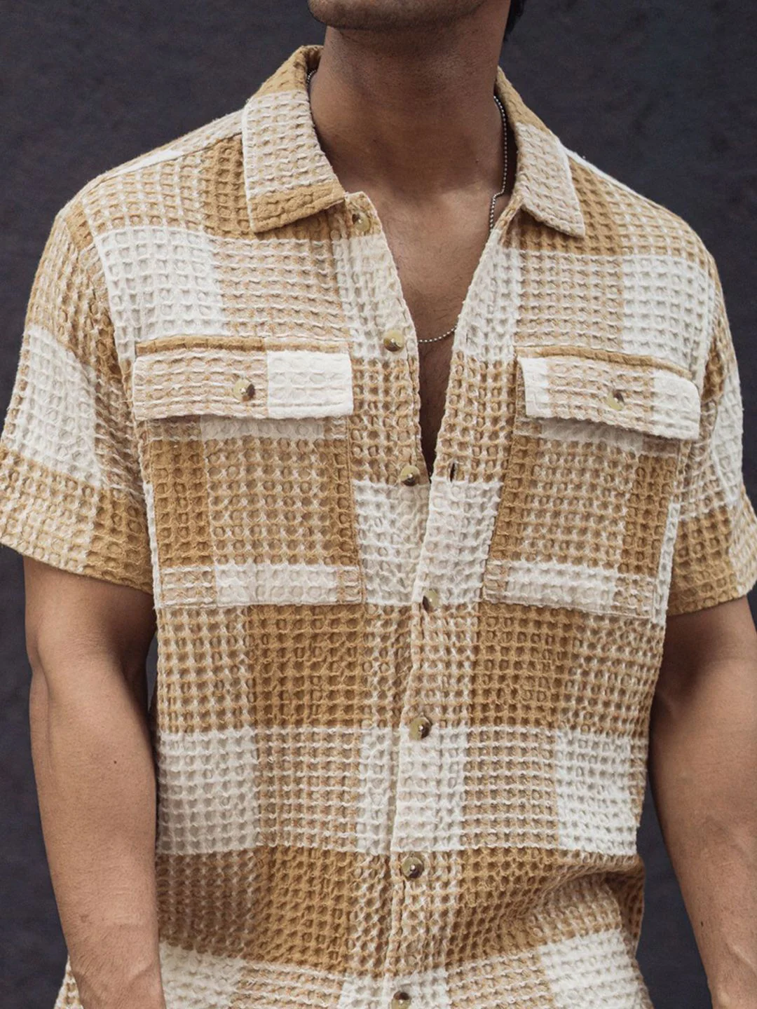 Powerlook Men Tartan Checks Opaque Checked Casual Shirt 02-1051520-S-Beige and Off White - Image 2