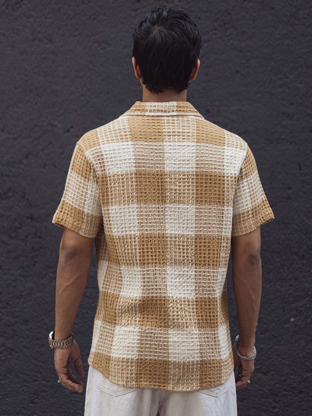 Powerlook Men Tartan Checks Opaque Checked Casual Shirt 02-1051520-S-Beige and Off White - Image 4
