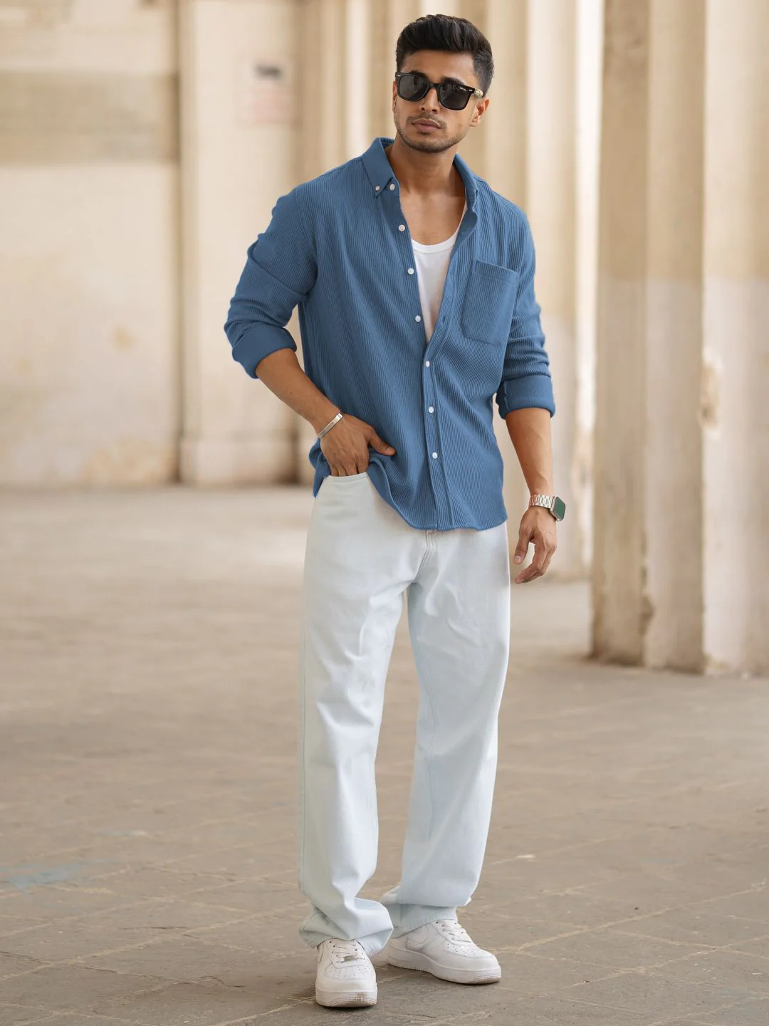 Powerlook Men Textured Spread Collar Cotton Casual Shirt - Image 4
