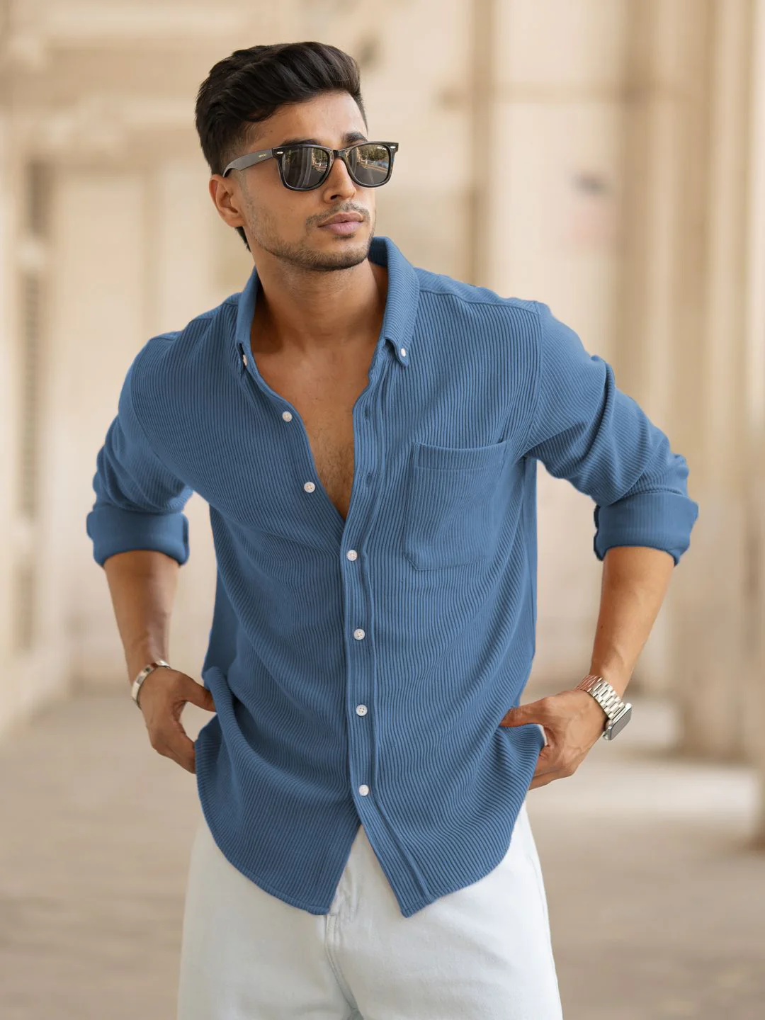 Powerlook Men Textured Spread Collar Cotton Casual Shirt - Image 7