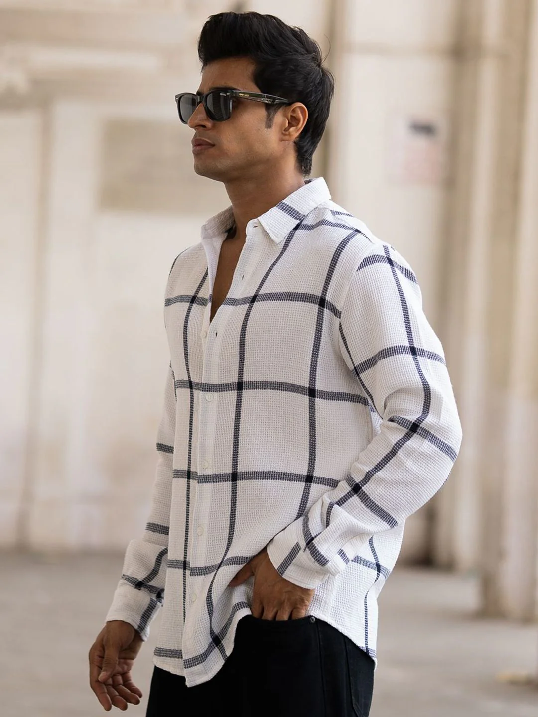Powerlook Men Windowpane Checks Opaque Checked Casual Shirt - Image 5