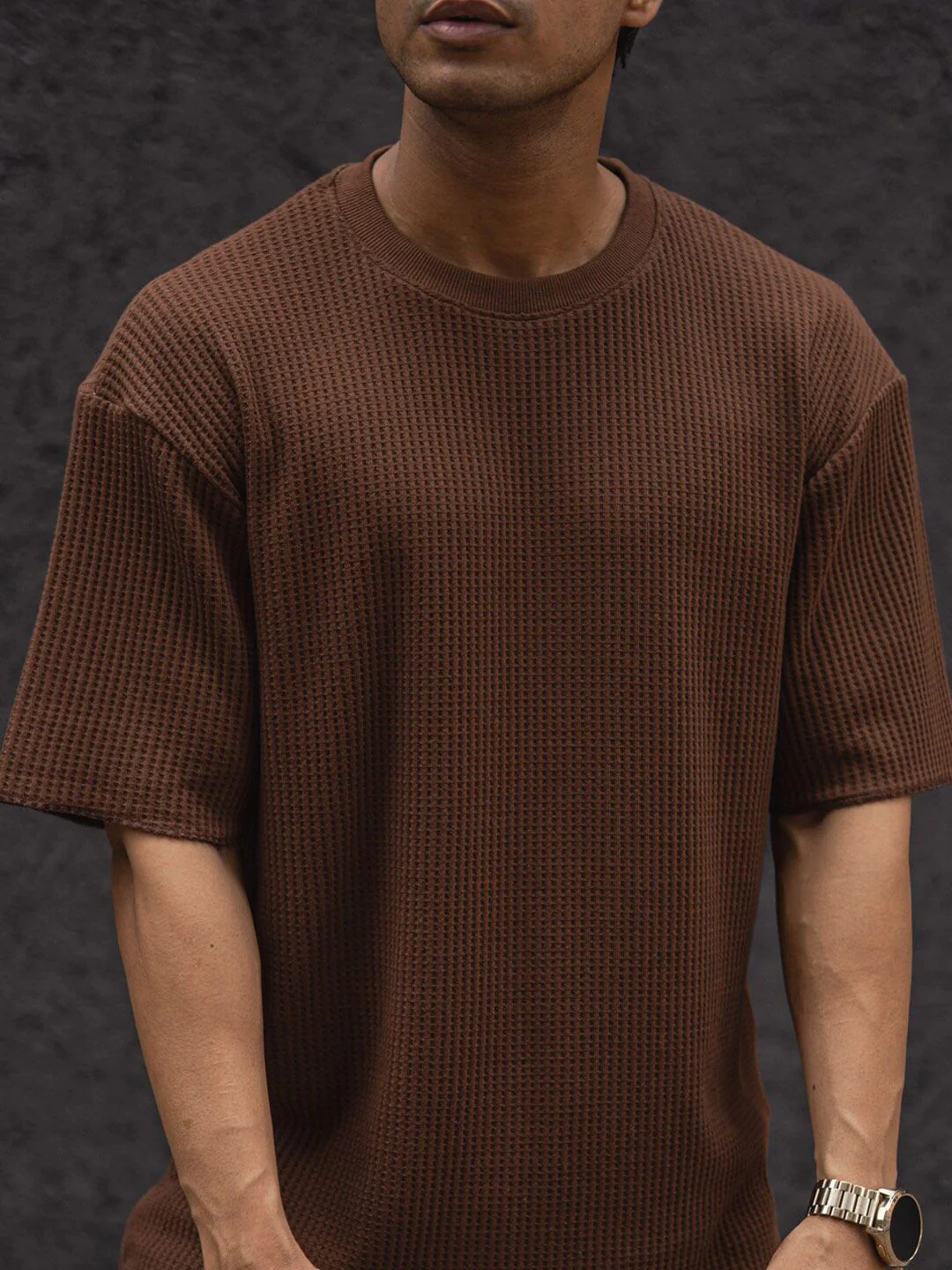 Powerlook Self Design Round Neck Drop-Shoulder Sleeves Oversized T-shirt - Image 2