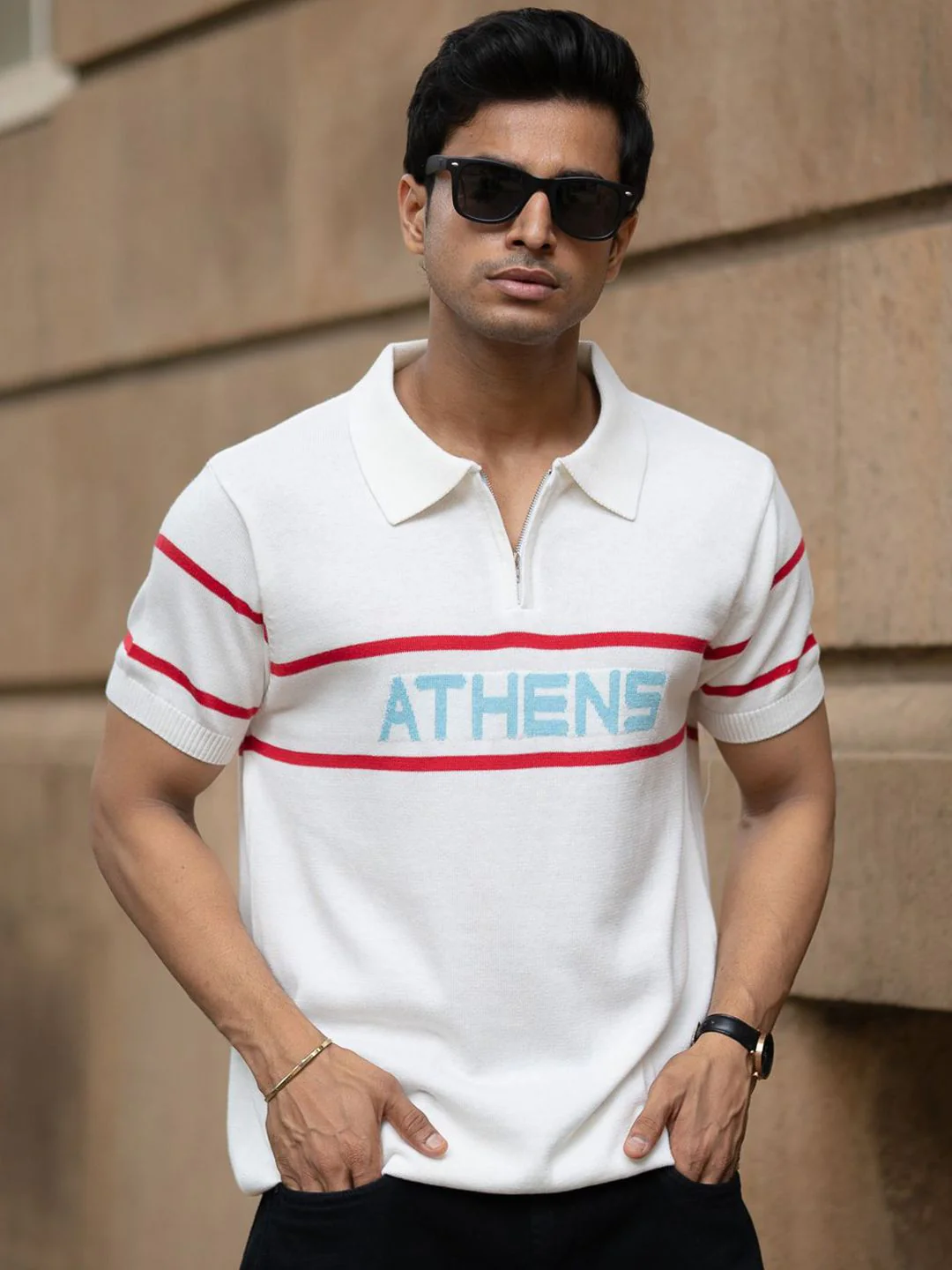 Powerlook SS25 Typography Printed Polo Collar Knitted Pure Cotton T-Shirt - Image 2