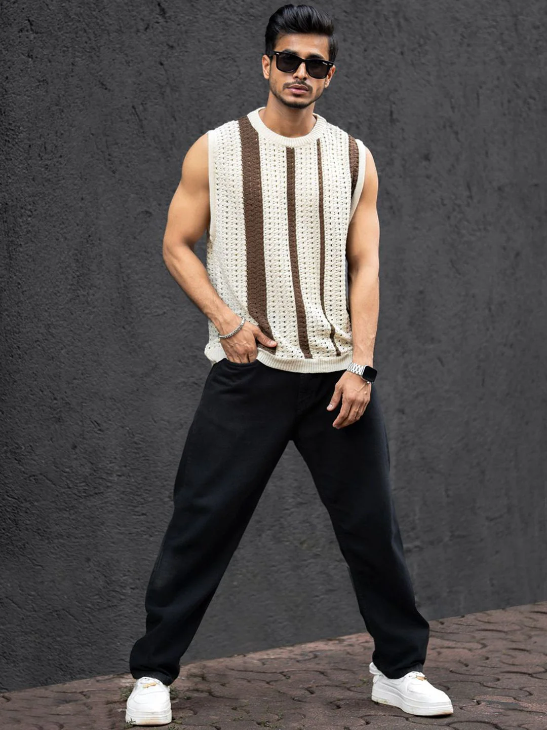 Powerlook Striped Round Neck Sleeveless T-Shirt - Image 4