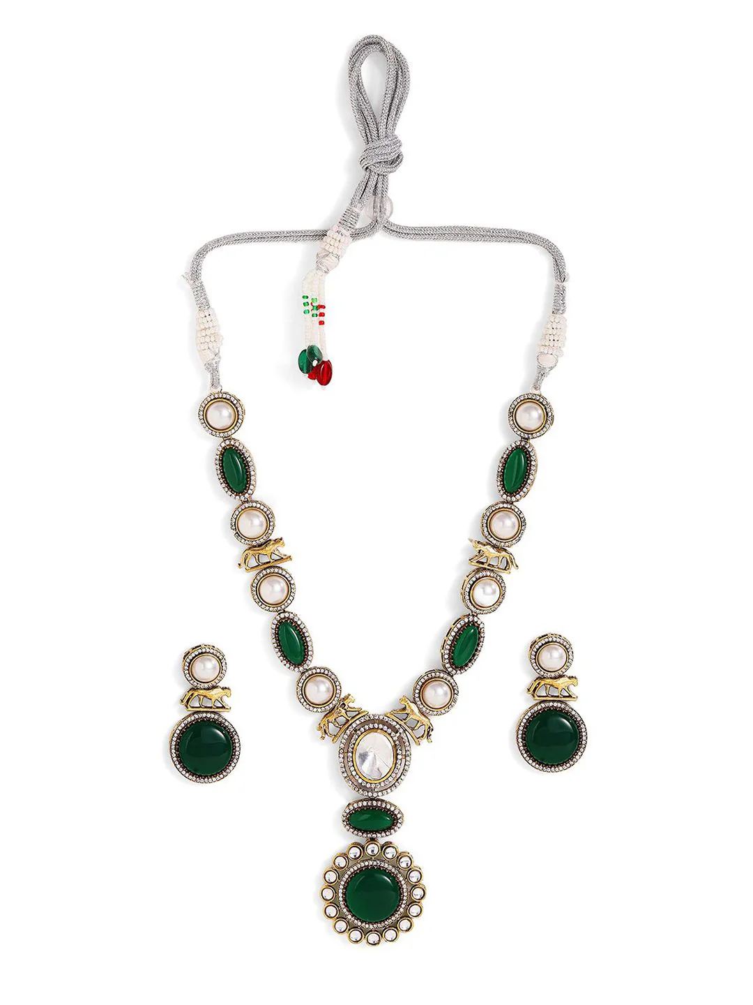 Priyaasi Gold Plated AD Studded & Pearls Beaded Jewellery Set - Image 2