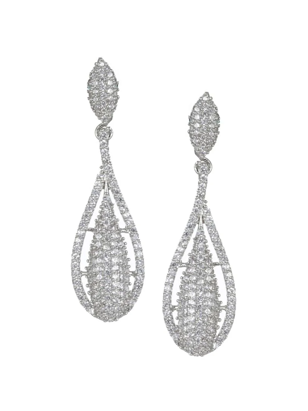 Priyaasi Silver Toned Contemporary American Diamond Drop Earrings - Image 2