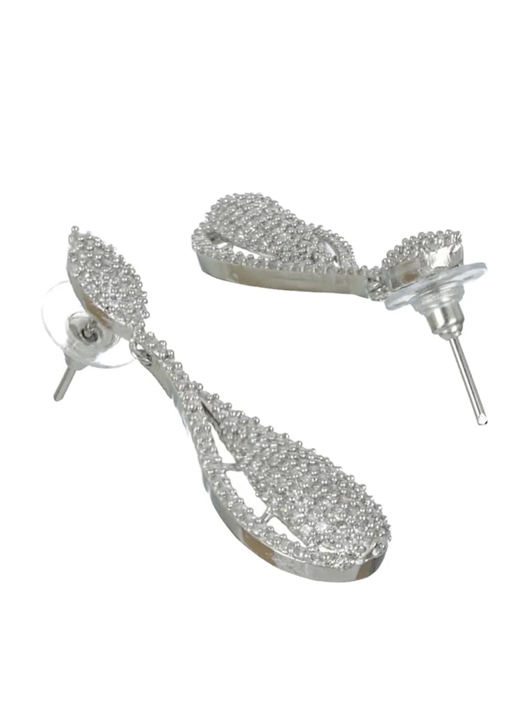 Priyaasi Silver Toned Contemporary American Diamond Drop Earrings - Image 3