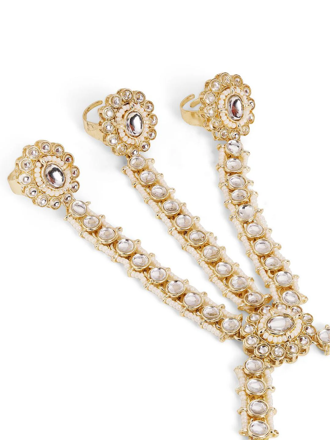 Priyaasi Women Gold-Plated Kundan Stone Studded & Pearls Beaded Hathphool Bracelet - Image 5