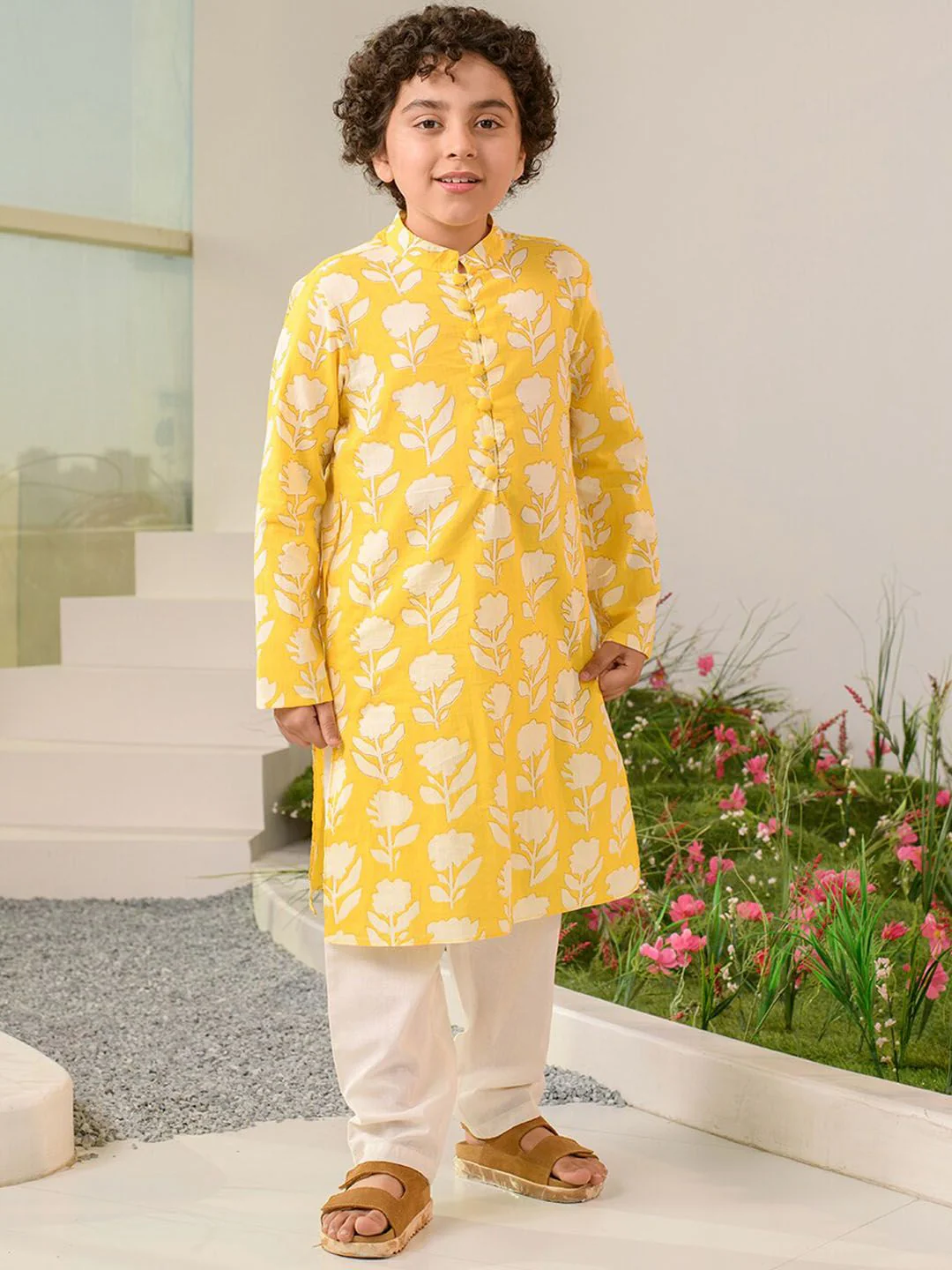 pspeaches Boys Floral Printed Pure Cotton Kurta with Pyjamas - Image 6