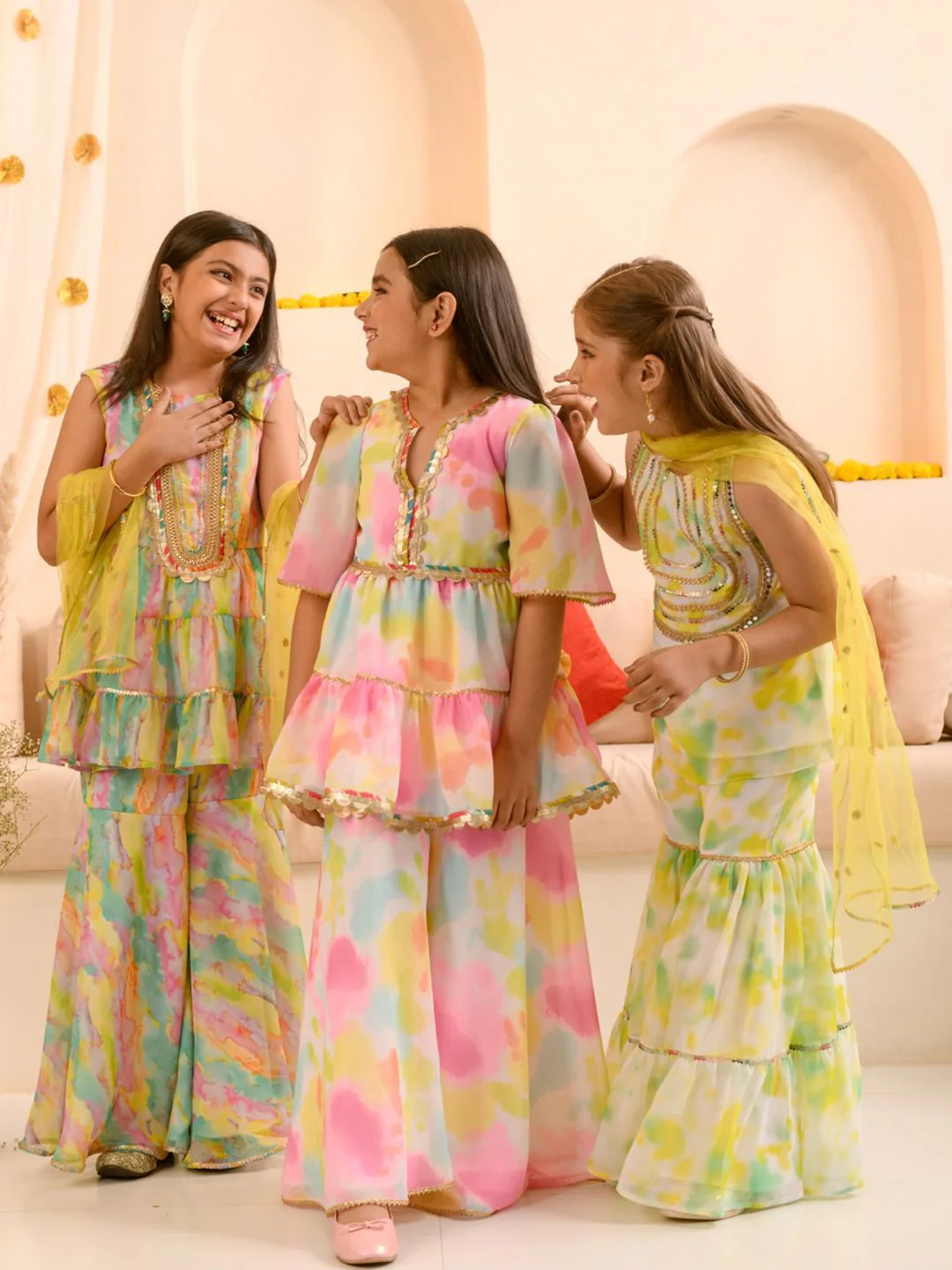 pspeaches Girls Dyed Regular Gotta Patti Kurta with Sharara & Dupatta - Image 6