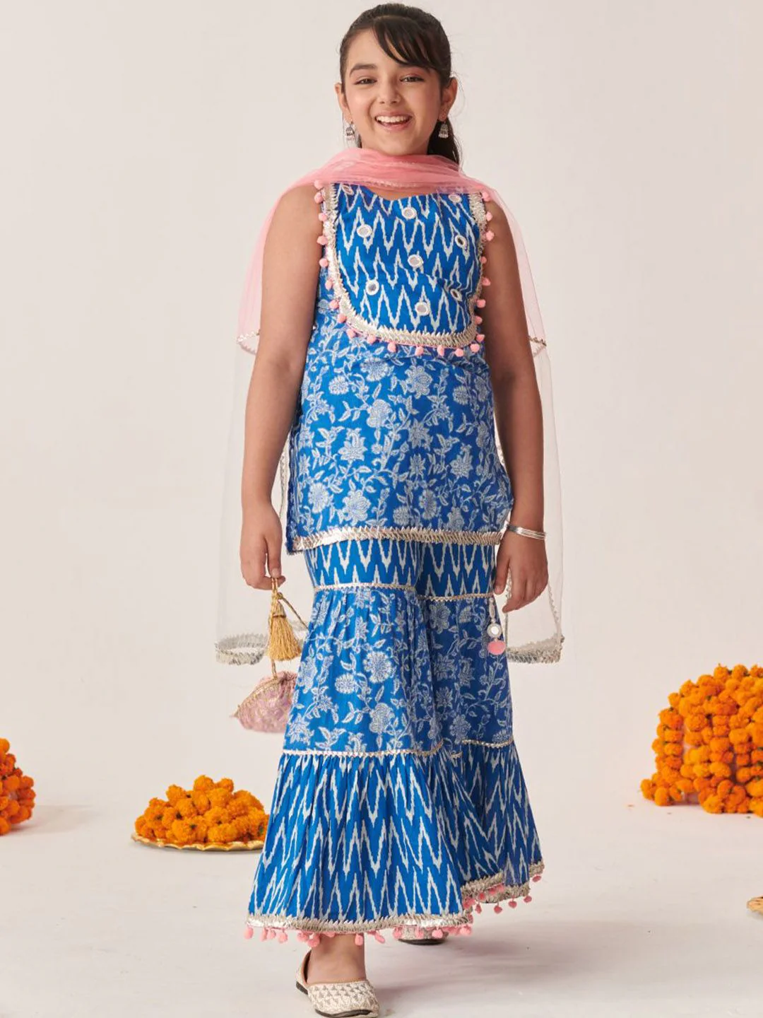 pspeaches Girls Ethnic Motifs Printed Gotta Patti Kurta Sets With Dupatta - Image 6