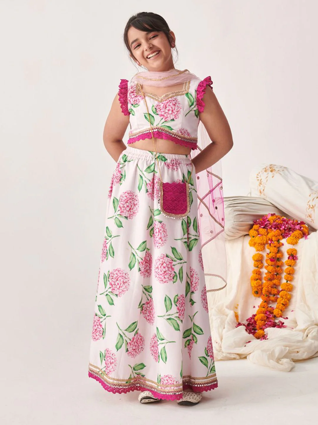 pspeaches Girls Printed Ready to Wear Lehenga & Blouse With Dupatta