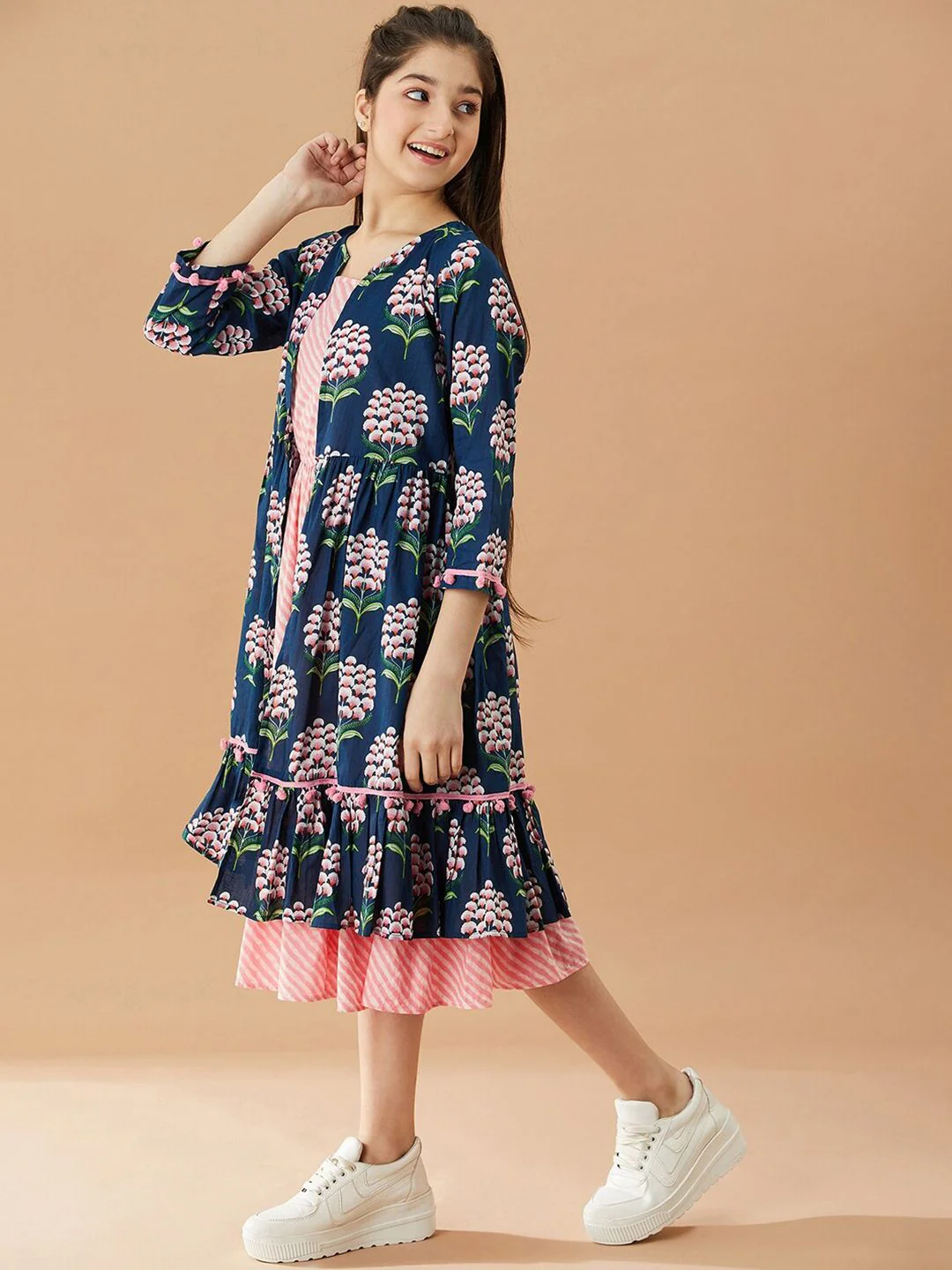pspeaches Girls Striped A-Line Midi Cotton Dress - Image 5