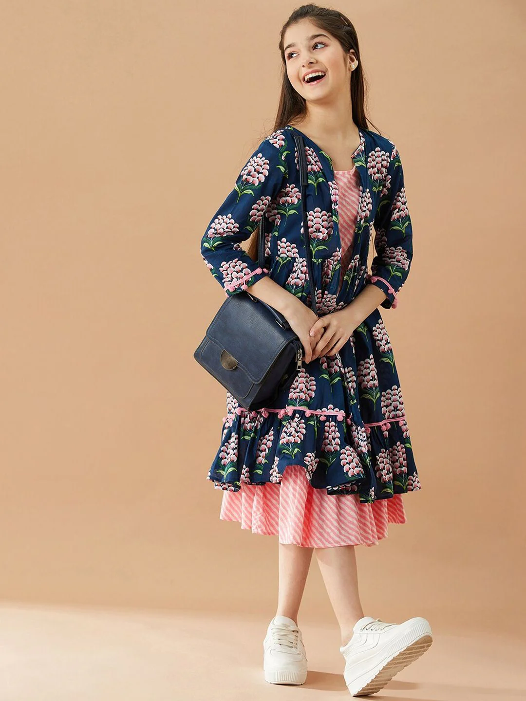pspeaches Girls Striped A-Line Midi Cotton Dress - Image 6