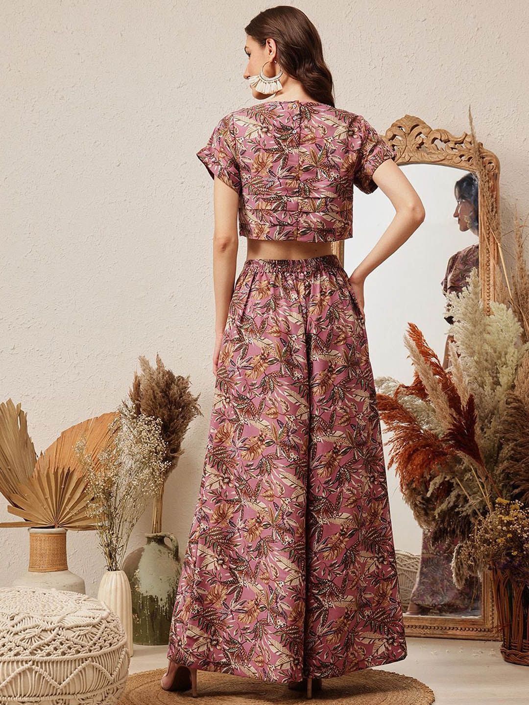 QUIERO Floral Printed Boat Neck Crop Top With Palazzos - Image 6