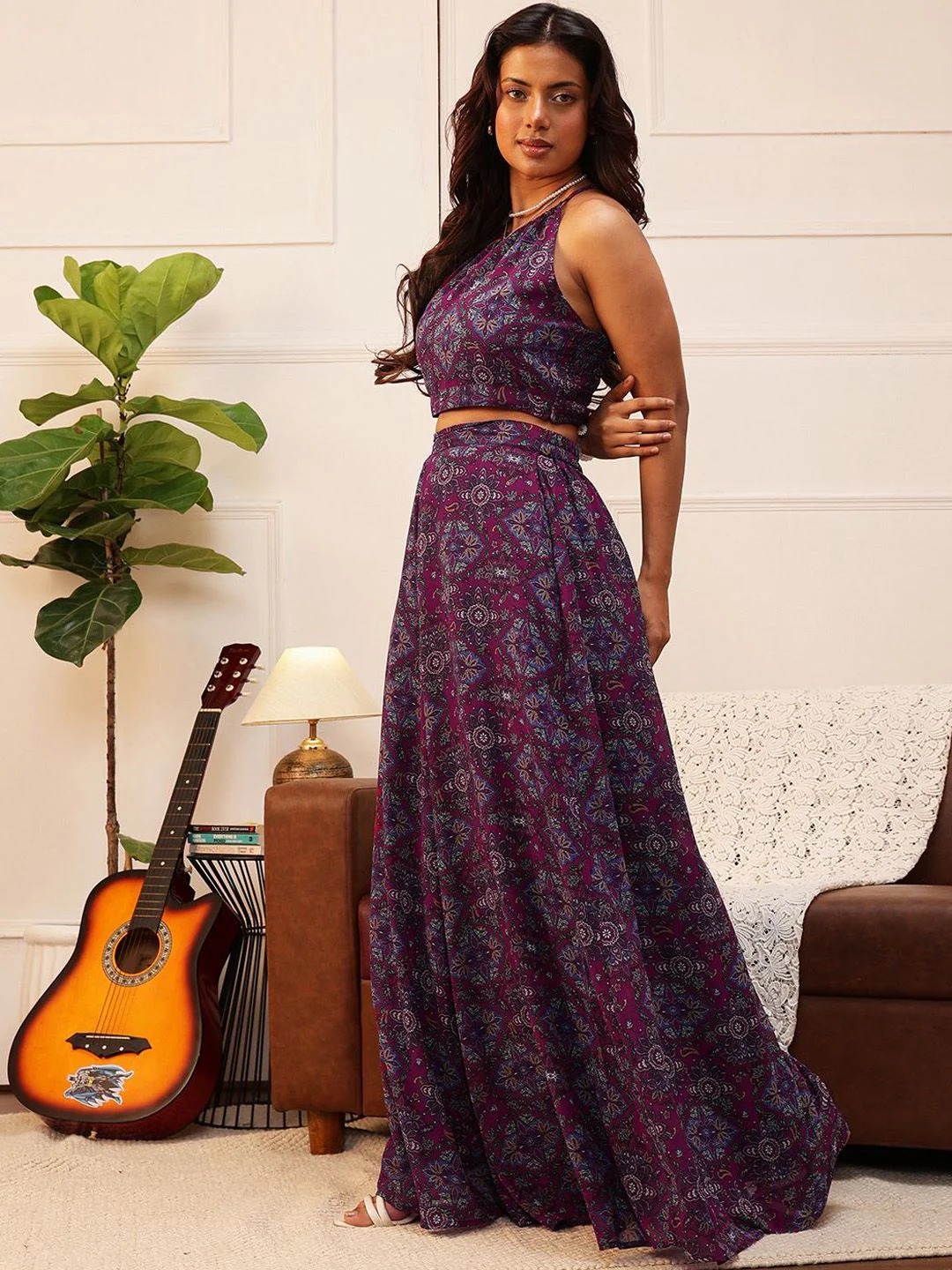 QUIERO Floral Printed Round Neck Top With Palazzo - Image 3