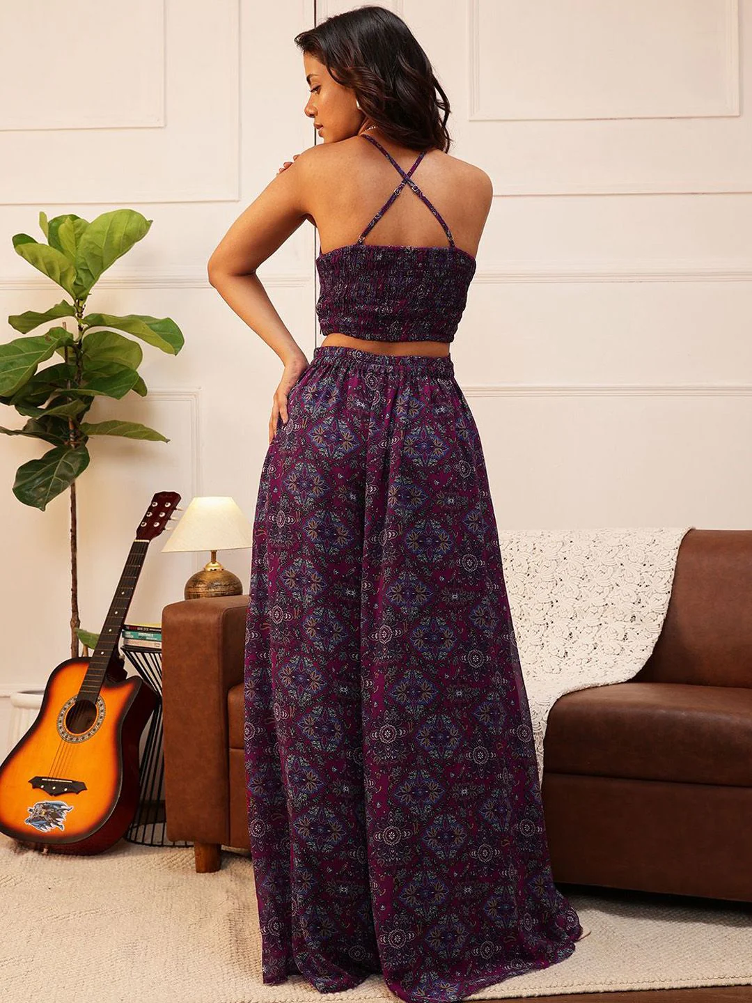 QUIERO Floral Printed Round Neck Top With Palazzo - Image 5