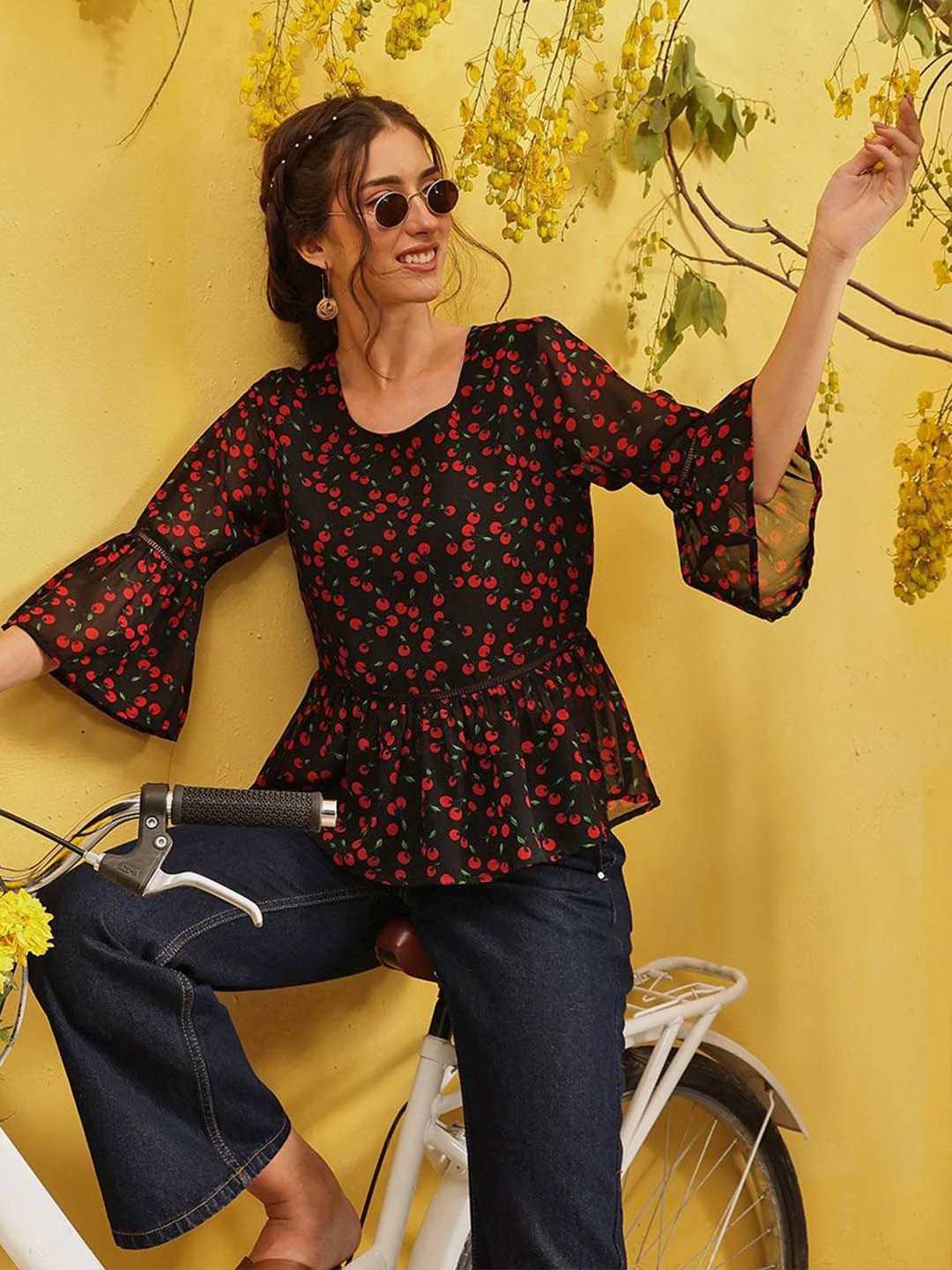 QUIERO Women Floral Print Bell Sleeve Georgette Top - Image 6