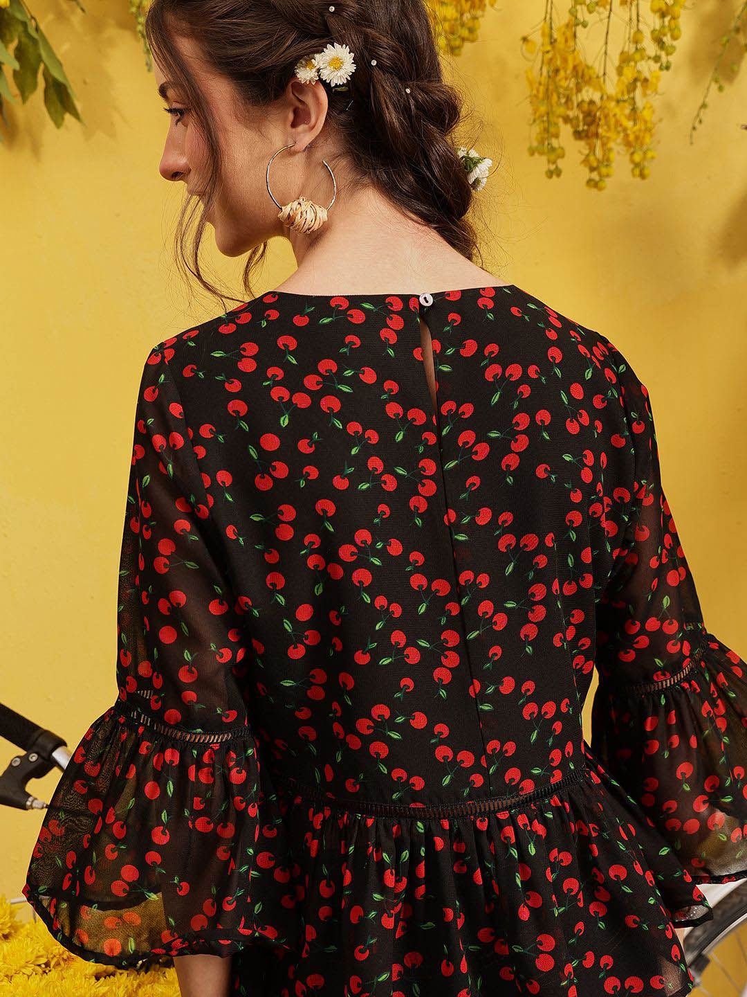 QUIERO Women Floral Print Bell Sleeve Georgette Top - Image 7