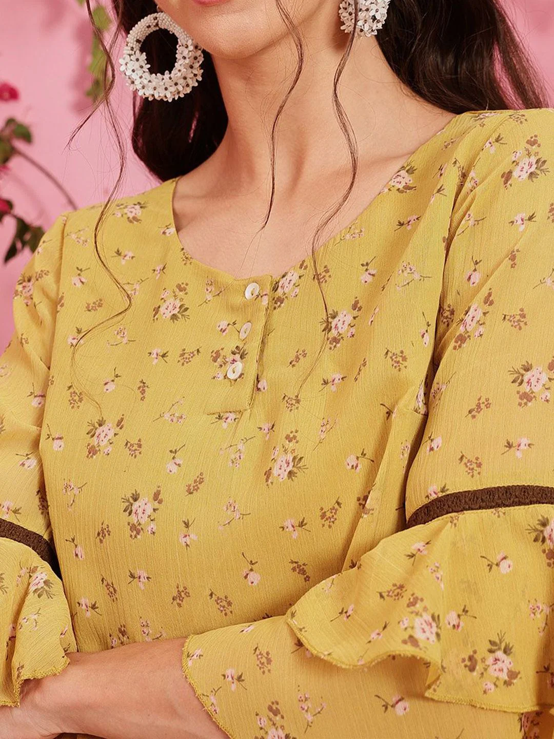 QUIERO Women Floral Print Chiffon Top - Image 2