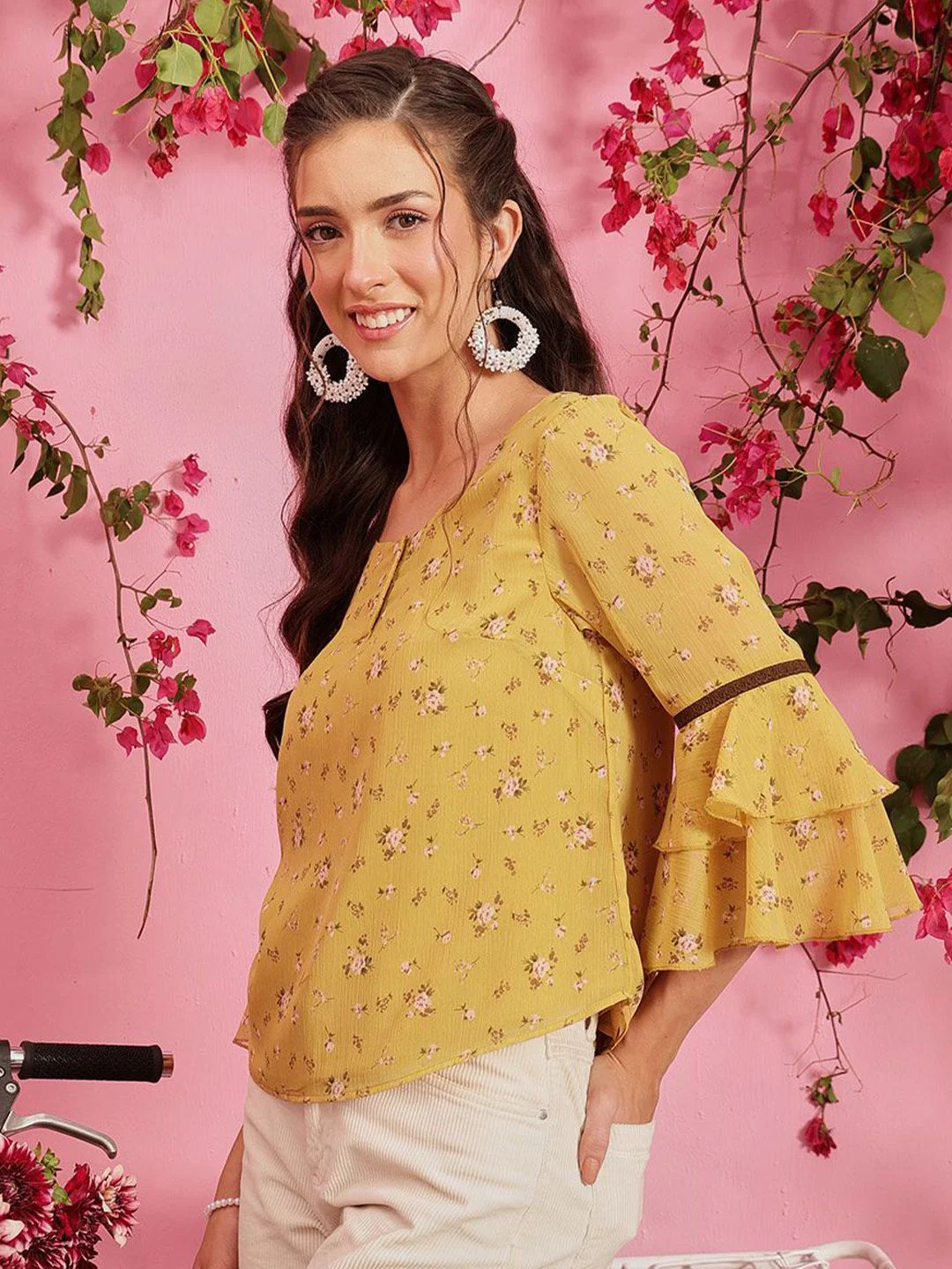 QUIERO Women Floral Print Chiffon Top - Image 3