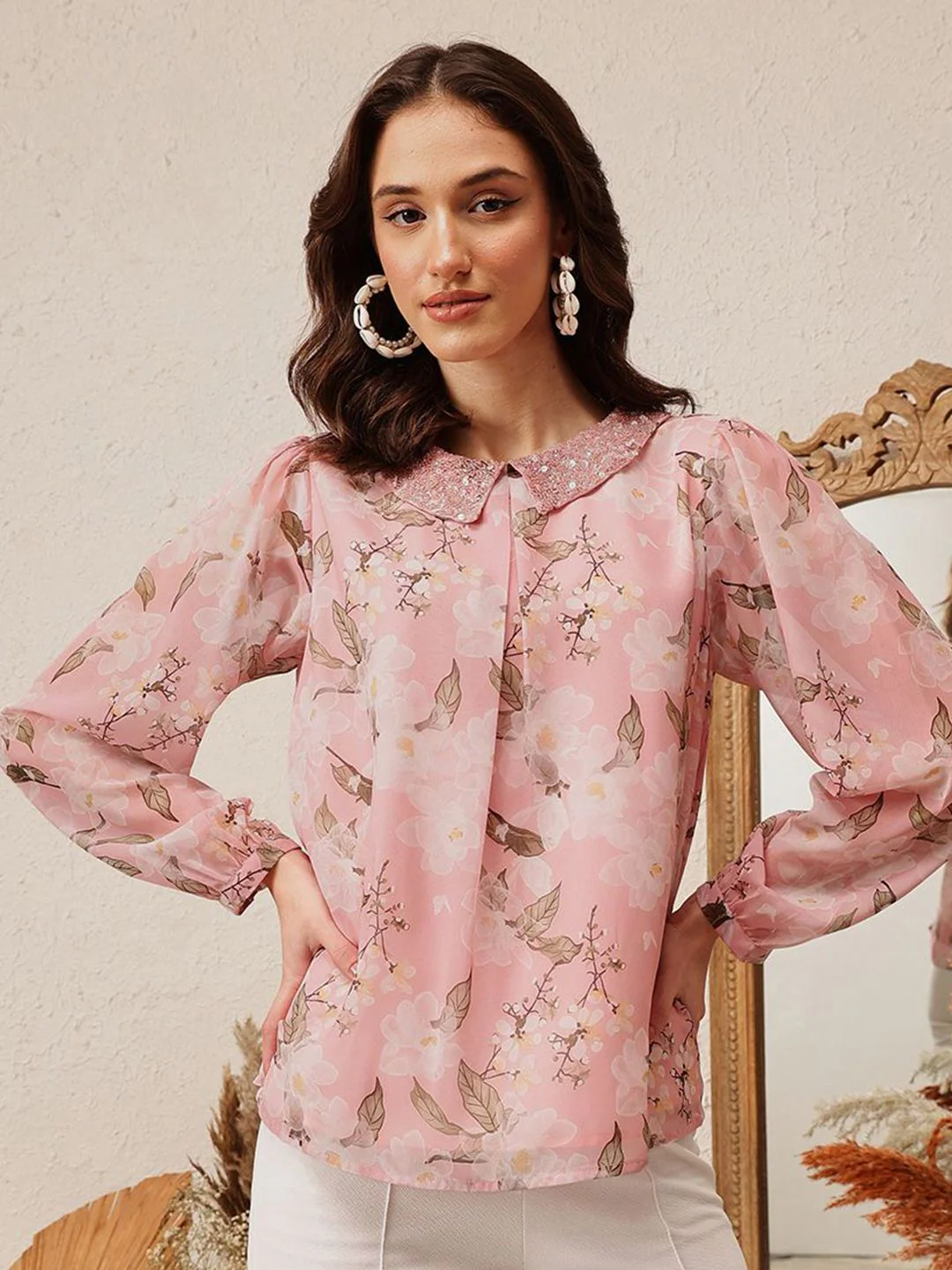 QUIERO Women Floral Printed Peter Pan Collar Top - Image 2