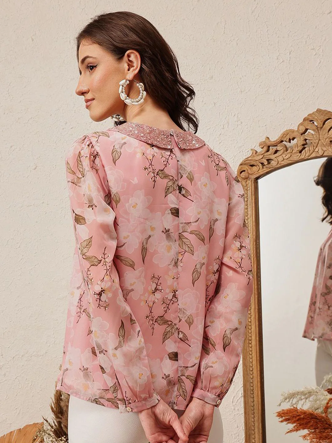 QUIERO Women Floral Printed Peter Pan Collar Top - Image 4