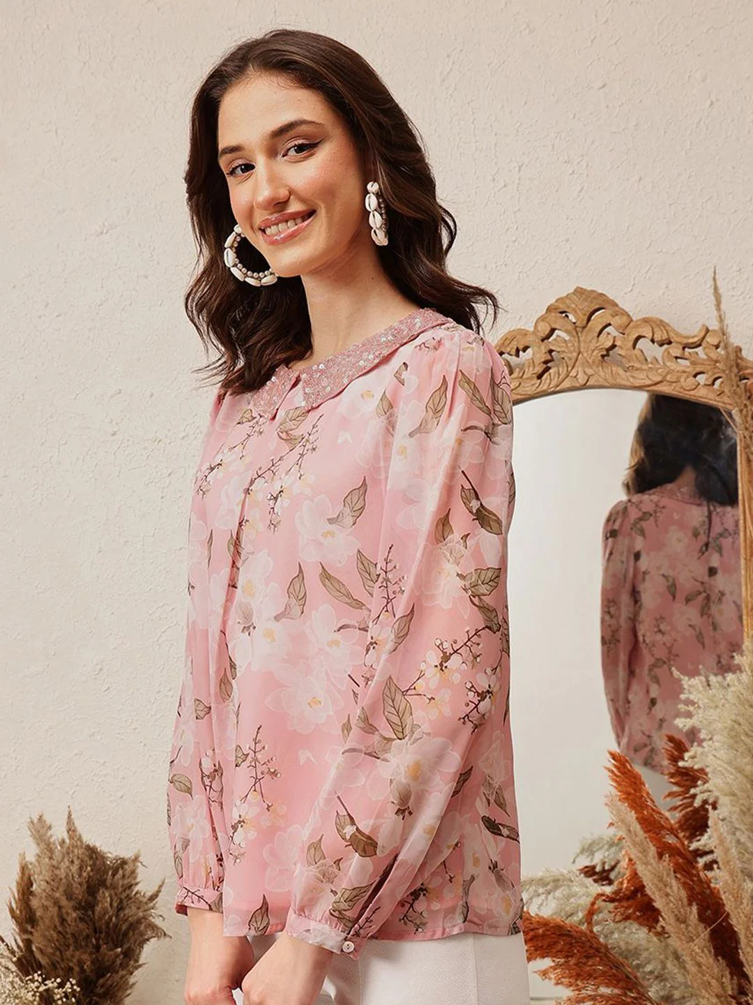 QUIERO Women Floral Printed Peter Pan Collar Top - Image 5
